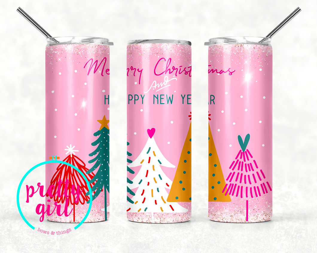 Glitter Pink merry Christmas tumbler