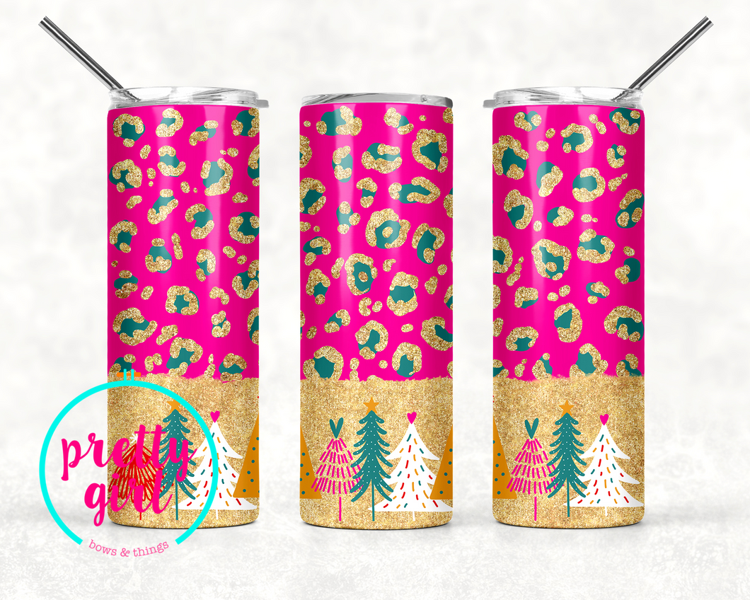 Pink leopard Christmas tumbler