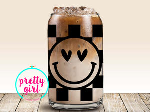 Checkered smiley glass can