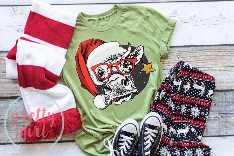 Santa cow with glasses ADULT TSHIRT
