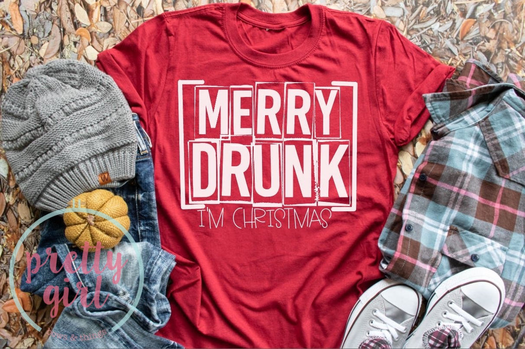 merry drunk I'm Christmas ADULT TSHIRT
