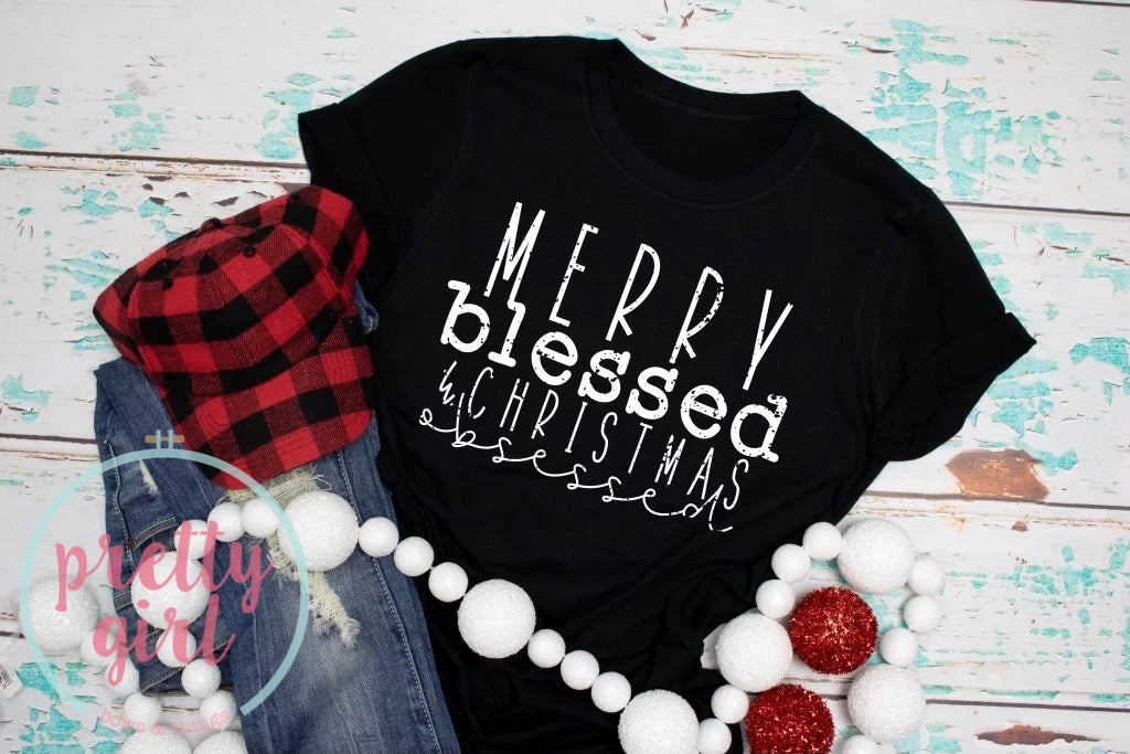 Merry blessed and Christmas obsessed ADULT TSHIRT