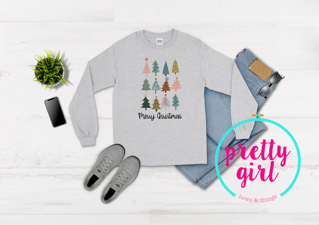 Boho Christmas trees LONG SLEEVE ADULT SHIRT