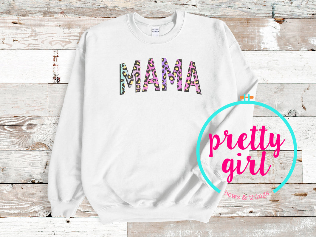 Rainbow leopard mama crewneck
