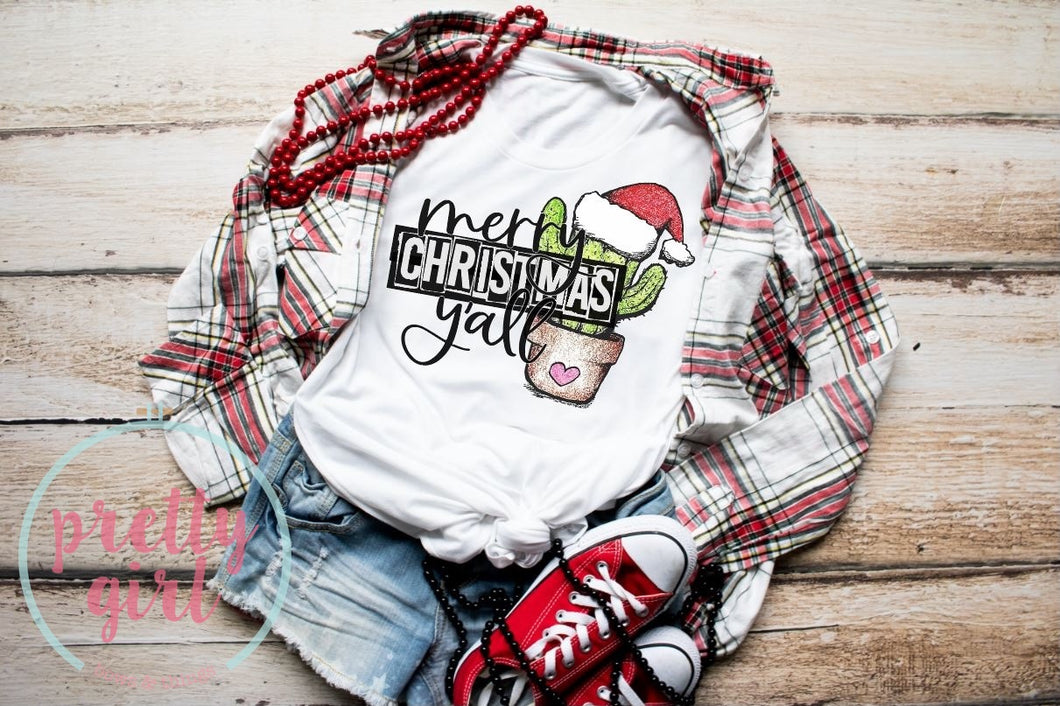 Merry Christmas Y'all Cactus ADULT SHIRT